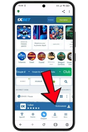 Section de téléchargement de 1xbet app